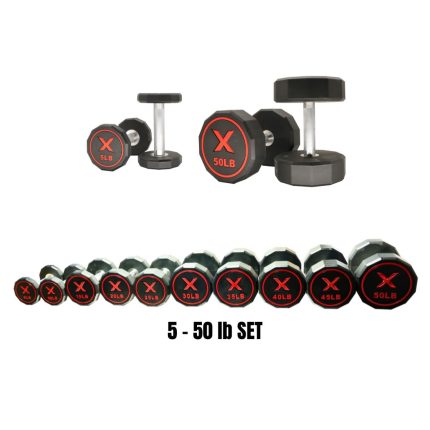 Premium quality 12 sided urethane dumbbells in 5-50lb set