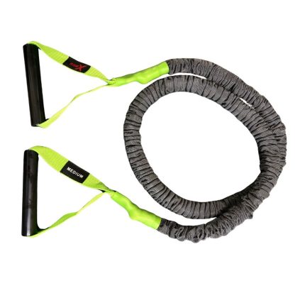 Resistance tubing with fabric sheath colour coded with handles for commercial fitness Alberta and western Canada shipping from Calgary